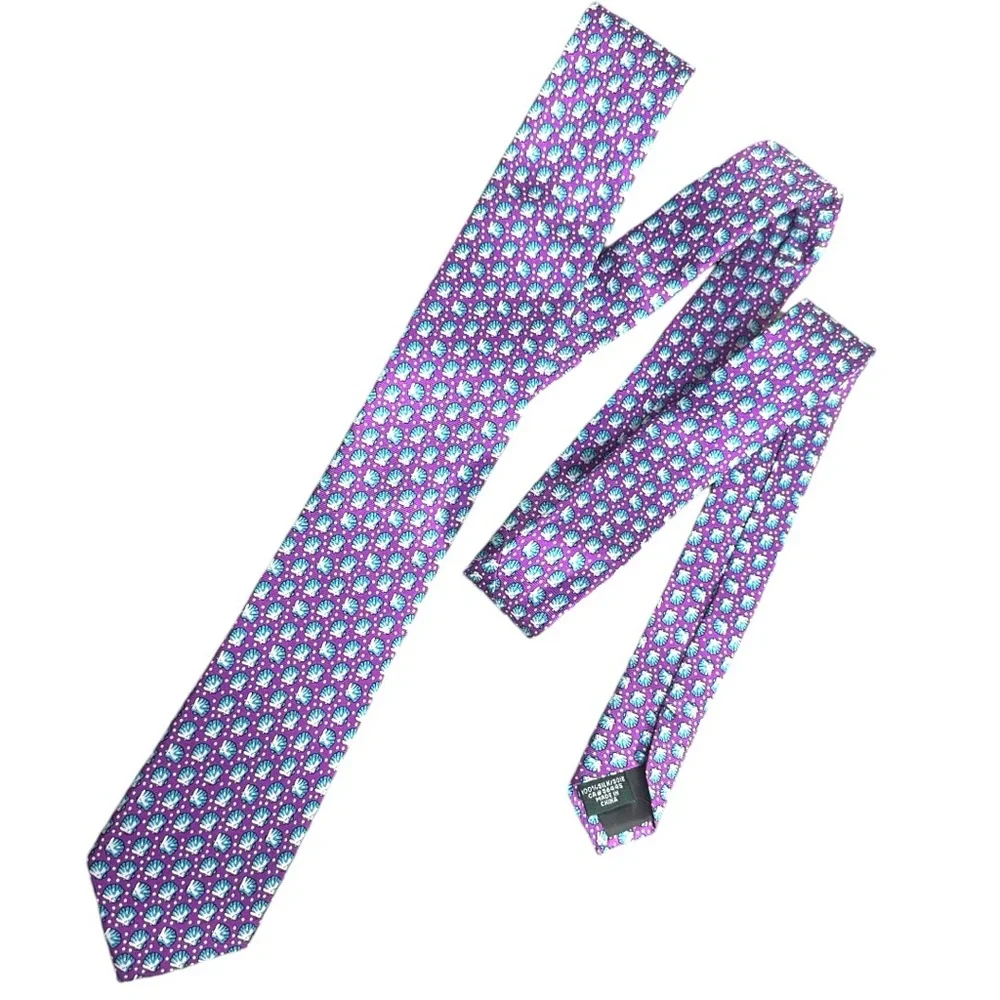 J.Crew 100% Silk Purple‎ Blue Sea Shells Tie